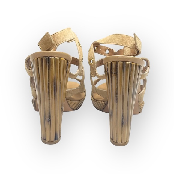 Casadei ♚ Renna Bamboo Platform Heels Grommet Sandals ♚ Sand Suede ♚ 38 7.5M 8M - Picture 4 of 16